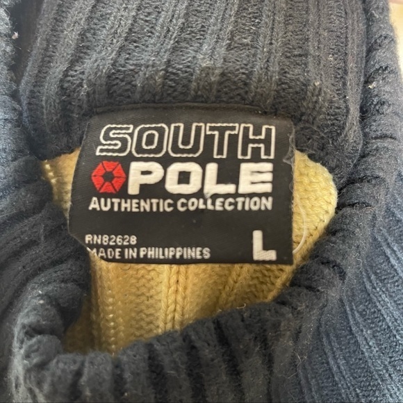 South Pole L Vintage Y2K color block stripe mock turtleneck mens chunky‎ sweater - Picture 2 of 9